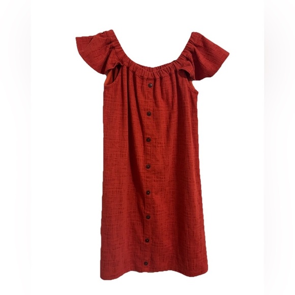 MADEWELL Burnt Orange Rust Off The Shoulder Textured Button Front Dress Size XXS - Picture 2 of 5